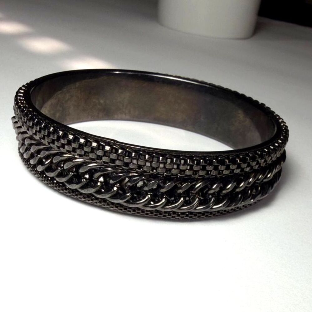 Gunmetal Chain Bangle Bracelet Womens Boho Grunge Goth Y2K Statement Jewelry